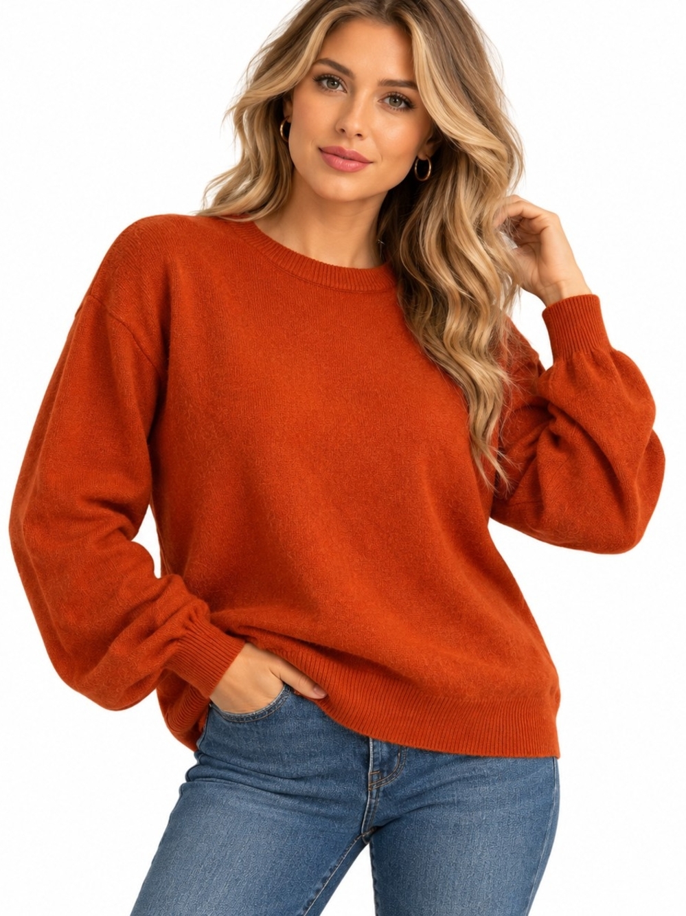 Patrick Clark XL 100% Cashmere Sweater Burnt Orange Crewneck Pullover Classic